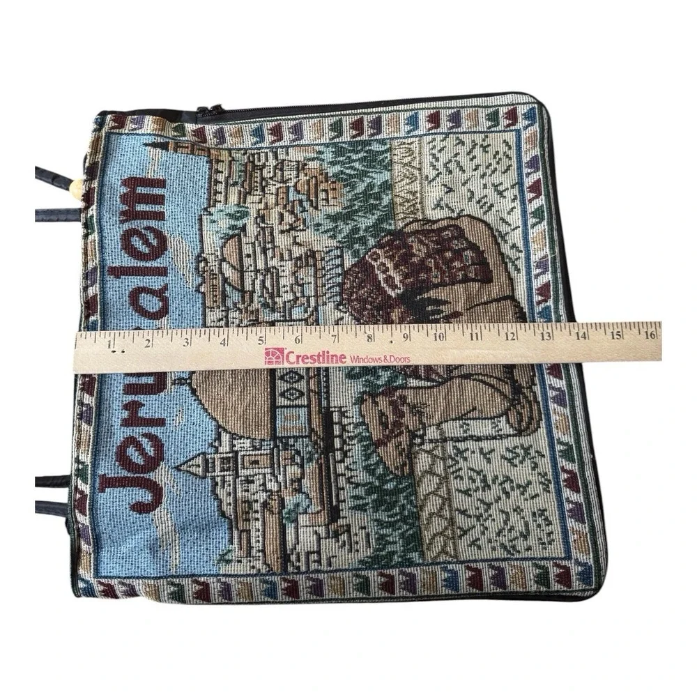 Jerusalem Woven Tapestry Tote Bag Camel Double Sided Zippered Israel Souvenir